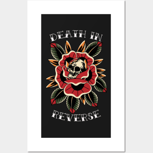 Death In Reverse - Skull with Flower Traditional Tattoo Flash Posters and Art